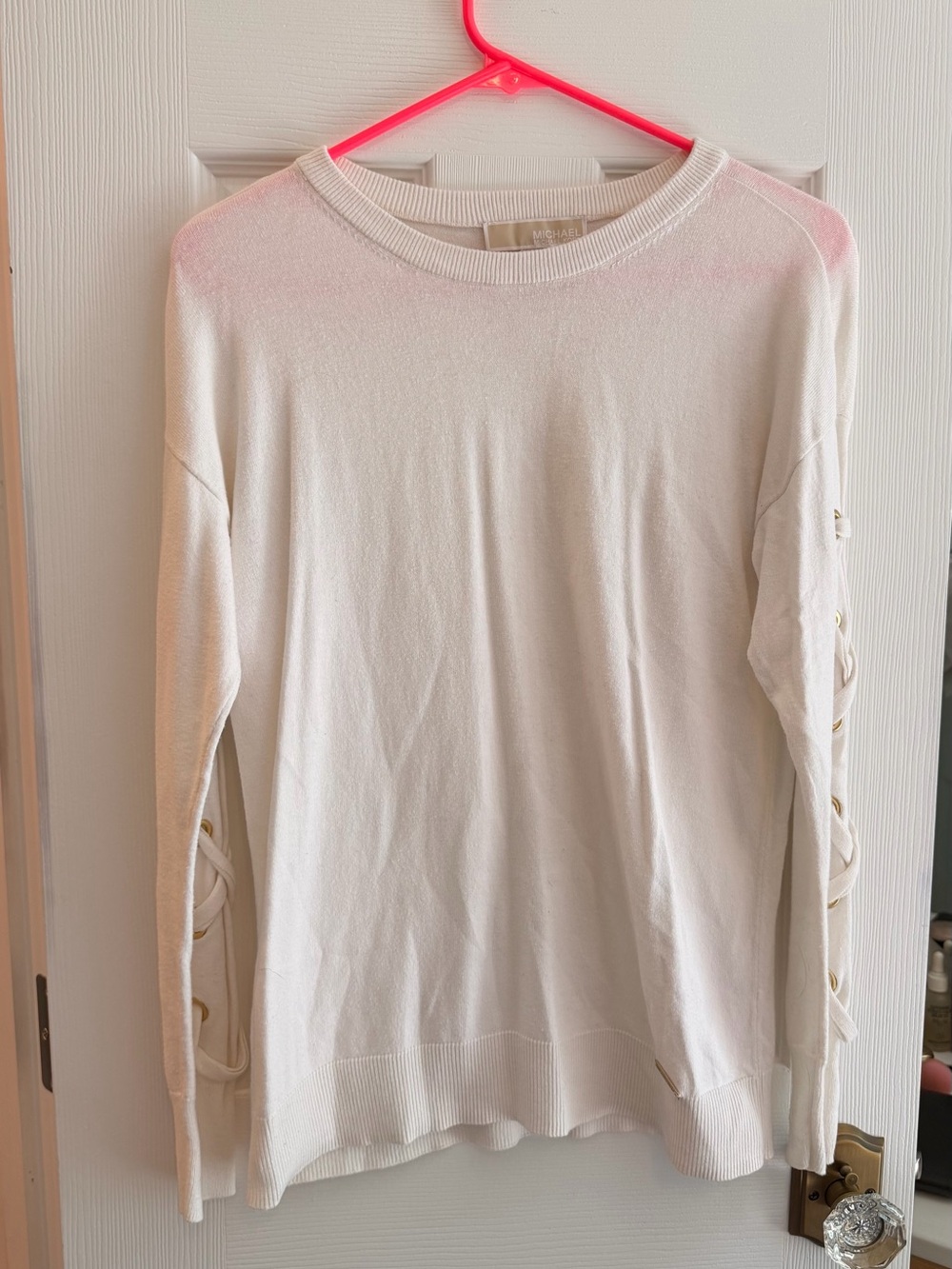Michael Kors Cream Lace-Up Sleeve Crewneck Pullover